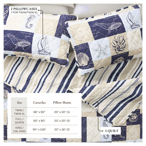 Caspian Collection Coastal Patchwork Quilt Set